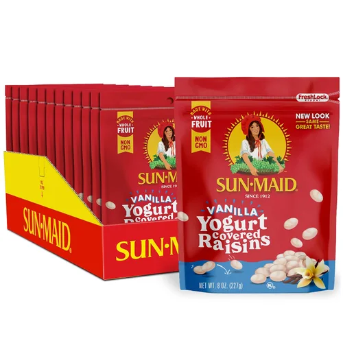 Miniatura 9 de Sun-Maid Snack de pasas recubiertas de yogur de vainilla, 1 onza Paquete de 6 unidades Fruta seca natural entera Sin azúcar añadido