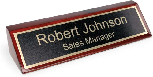 Miniatura 8 de Placa de nombre personalizada de madera de nogal ExcelMark para escritorio de oficina en negro con letras doradas - 2 x 8 pulgadas