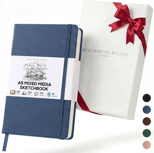 Miniatura 16 de Beechmore Books Cuaderno de bocetos A4 – Libro de bocetos de gran formato de 8.5x11 con tapa dura encuadernado en cuero vegano premium con 156