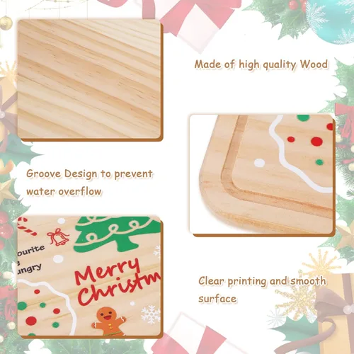 Miniatura 3 de AnyDesign Plato de madera de Papá Noel – Bandeja rectangular para leche y galletas de Nochebuena para suministros de decoración de Navidad