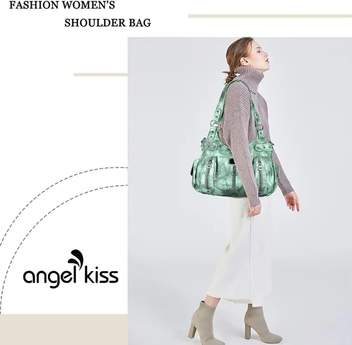 Miniatura 2 de Angelkiss Monederos grandes y bolsos para mujer, de piel sintética lavada, bolso cruzado de hombro