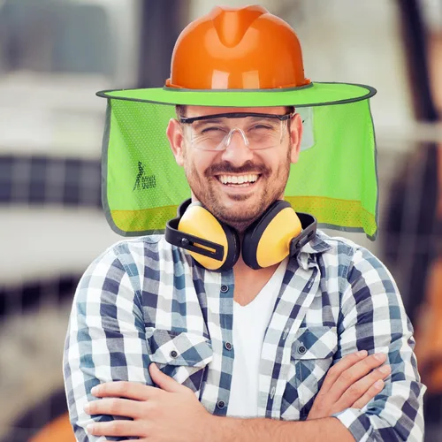 Miniatura 6 de Casco Industrial UNCO con Protector Solar, Verde, Visera Completa y Estándar de Malla, Alta Visibilidad Reflectante, Accesorio para Casco Duro