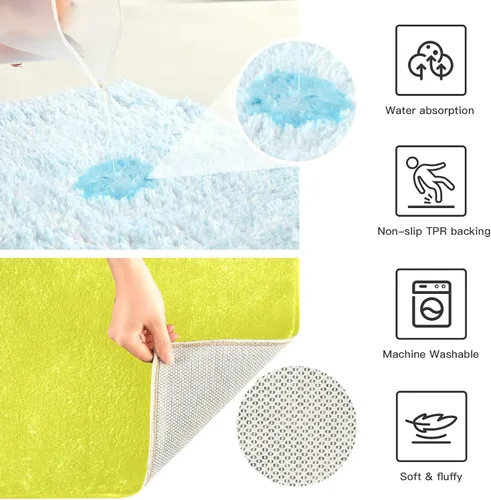 Miniatura 5 de Alfombra de baño amarilla, suave, absorbente, lavable a máquina, juego de alfombras de baño antideslizantes para puerta de baño, dormitorio