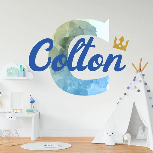Decoración de pared personalizada con nombre e inicial para habitación de bebé niño y niño pequeño, letra brillante, decoración del hogar con