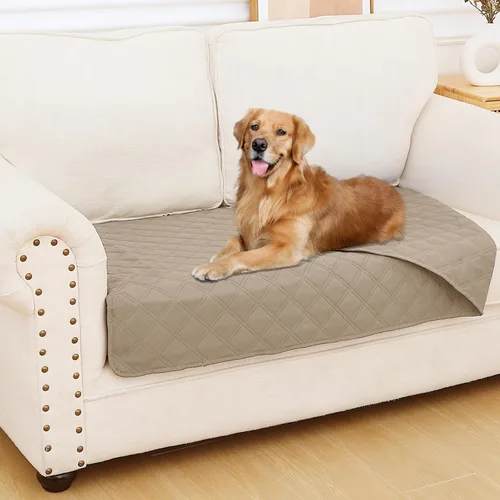 Miniatura 157 de Smiry Funda impermeable para cama de mascota, suave y lavable, para muebles, cama, sofá, reversible, a cuadros (30 x 53 pulgadas, color beige/beige)