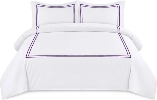 Miniatura 37 de BedDecor Lujoso juego de funda de edredón de algodón egipcio de 400 hilos, 1 pieza con hermoso bordado de 2 rayas