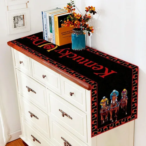 Miniatura 4 de Vohado Camino de mesa Derby 2026 con rosas y carreras de caballos, decoración de fiesta, comedor, hogar, cocina, 72 pulgadas de largo