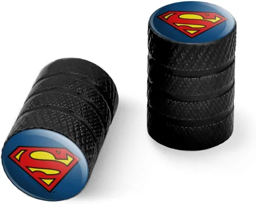 GRAPHICS & MORE Superman Classic S Shield Logo Moto Bicicleta Llanta Llanta Llanta Tapones de Válvula de Aluminio Negro