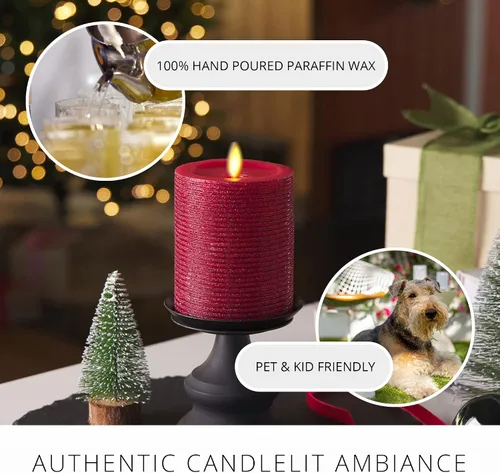 Miniatura 5 de Luminara Vela de llama artificial realista con purpurina metálica roja horizontal (3 x 4.5 pulgadas) con llama móvil, funciona con pilas, sin