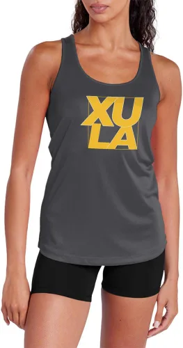 Miniatura 198 de Camiseta deportiva sin mangas oficial de la NCAA Collegiate para mujer, con espalda cruzada, logotipo primario, colección carbón