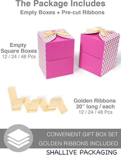 Miniatura 4 de Shallive 48 cajas rosadas de 6 x 6 x 4 pulgadas, cajas de regalo pequeñas con tapas y cintas, cajas de propuesta de dama de honor de acuarela