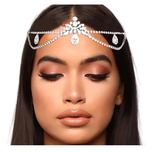 NAISKA Cadena de cabeza dorada bohemia en capas turquesa con borlas, joyería para el cabello, festival, fiesta de graduación para mujeres y niñas,