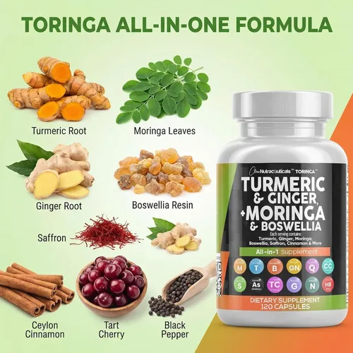 Miniatura 4 de Suplemento de Cúrcuma y Moringa de Clean Nutraceuticals Jengibre, Boswellia, Azafrán - Suplemento para Mujeres y Hombres con Canela de Ceilán