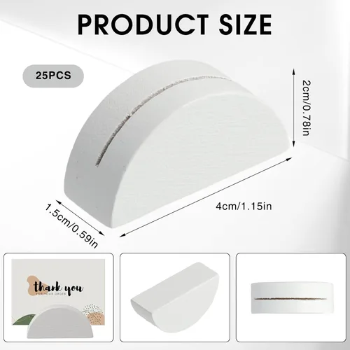 Miniatura 2 de 24 soportes de madera para números de mesa, soporte blanco para nombres, tarjetas de oficina, clips de menú de fotos, banquete de boda, fiesta