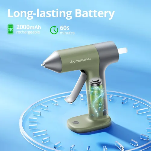 Miniatura 4 de Tilswall Pistola de pegamento de 4 V, pistola de pegamento caliente inalámbrica con precalentamiento rápido de 30 segundos, 2000 mAh recargable tipo