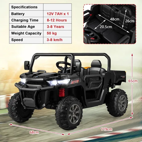 Miniatura 7 de Costzon Camión volquete con control remoto, UTV eléctrico de 12 V para niños con cama volquete eléctrica, función de balanceo, pala, 4 suspensiones