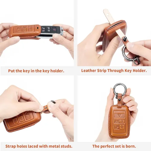 Miniatura 6 de Funda para llavero Jeep de piel auténtica con llavero, compatible con Grand Cherokee Renegade Wrangler Patriot Grand Commander Smart Key Anti-polvo