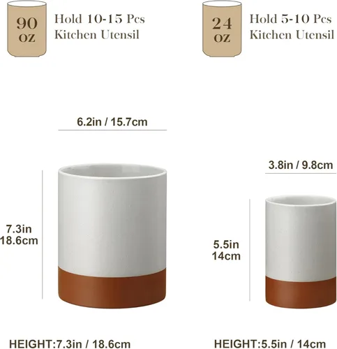 Miniatura 2 de MALACASA Portautensilios, Portautensilios de Cerámica para Cocina de 7.3"+5.5" pulgadas para Encimera, Recipientes Grandes para Utensilios de Cocina