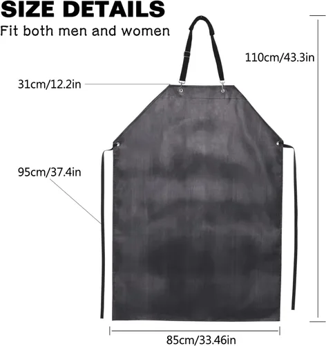 Miniatura 6 de Delantal de vinilo negro de goma impermeable grueso para hombres de 39 pulgadas, resistente a los productos químicos, delantal de trabajo