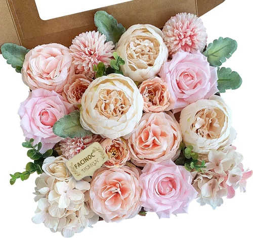 Miniatura 40 de FACINOC Rosas Flores Artificiales Ramo Combo Caja Set para Bricolaje Centros de Mesa de Boda para Mesa Nupcial Baby Shower Fiesta Decoraciones