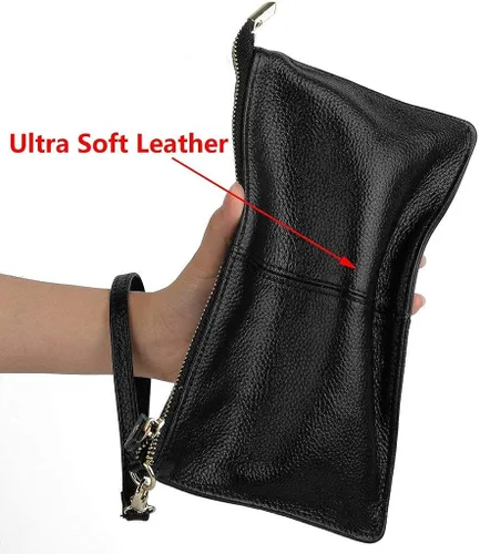 Miniatura 6 de YALUXE Clutch Wristlet - Cartera de piel auténtica con bloqueo RFID y cadena de hombro