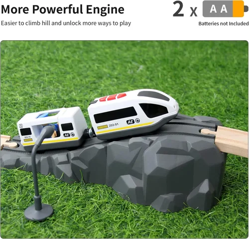 Miniatura 4 de WOOD CITY Tren a pilas para pista de madera, juego de tren de locomotora eléctrica con potente motor compatible con Thomas, Brio, Chuggington