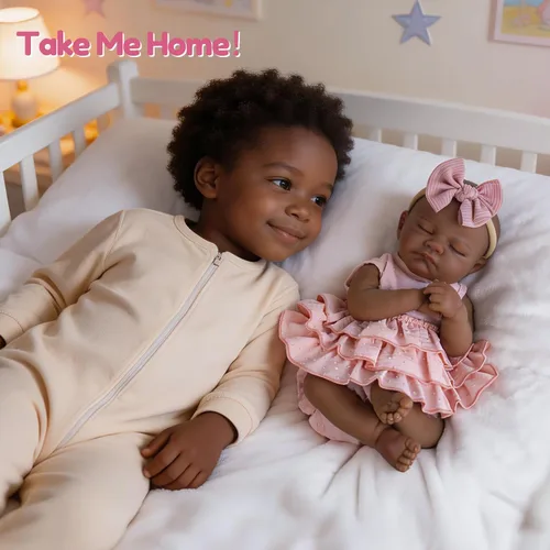 Miniatura 3 de Aori Black Realistic Reborn Baby Dolls – 20" Lifelike Biracial Sleeping Newborn Girl with Soft Weighted Body, Poseable Limbs, Full Feeding