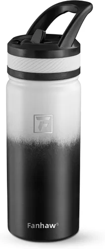 Miniatura 9 de Fanhaw Botella de Agua Aislada para Niños de 18 Oz con Tapa de Pajita – Acero Inoxidable de Doble Pared al Vacío, A Prueba de Fugas, Botellas