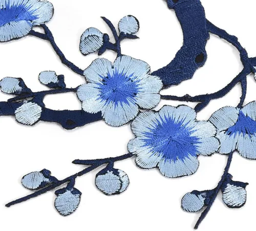 Miniatura 2 de MSCFTFB 5 parches para planchar con flores de ciruelo de 14 pulgadas de largo, parches bordados florales, apliques para escote, zapatos, jeans, Azul
