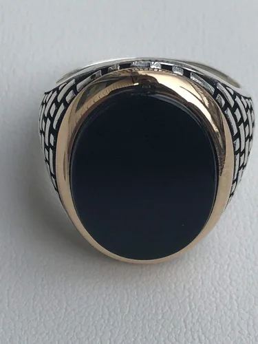 Miniatura 6 de Anillo de plata de ley 925 sólida para hombre, color ónix negro, talla 7-13, Metal, Ónix