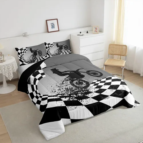 Miniatura 3 de Erosebridal Juego de ropa de cama de motocross para motociclista, tamaño matrimonial, juego de edredón para deportes extremos para niños