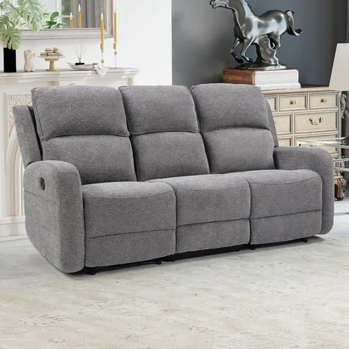 Miniatura 19 de EBELLO Juego de sofá reclinable manual para sala de estar, sofá reclinable de tela suave para sala de reuniones, respaldo y apoyabrazos acolchados