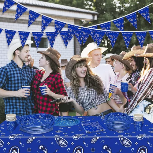 Miniatura 5 de 123 piezas de decoraciones de fiesta de vaquero occidental para 30 invitados, juego de vajilla desechable con platos, tazas, servilletas, pancartas