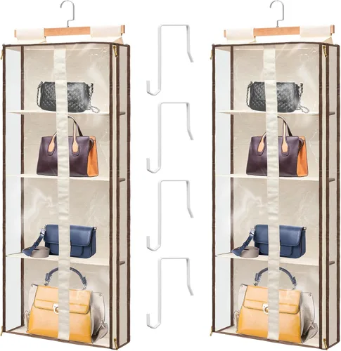 Silkfly Paquete de 2 organizadores colgantes para colgar bolsos para armario, colgador de almacenamiento transparente con soporte de cremallera