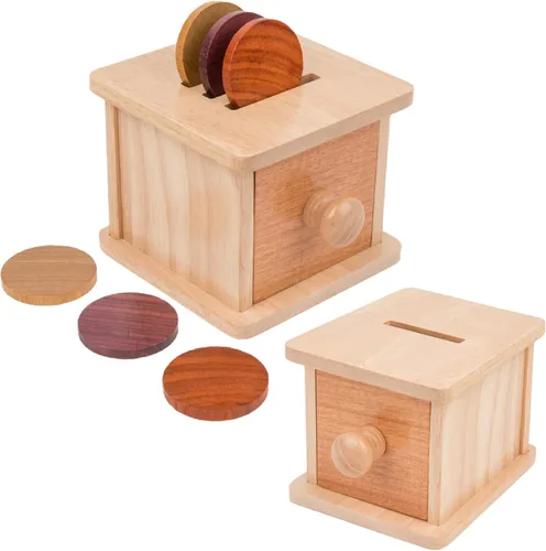 Miniatura 15 de Adena Montessori Caja de monedas, caja de permanencia para monedas de bebé de 1 año, juguetes de desarrollo de bolas de madera para bebés de 6 a 12