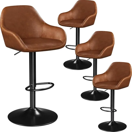 Miniatura 12 de Yaheetech - Juego de 2 taburetes de bar, taburetes de altura de mostrador giratorios de cuero de PU, sillas de bar ajustables con respaldo