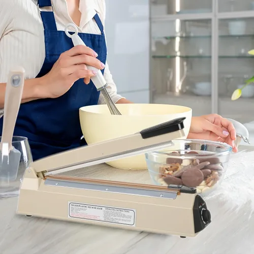 Miniatura 3 de Sellador térmico por impulso de 12 pulgadas, máquina selladora manual de bolsas de polietileno para bolsas de plástico de PE y PP, agarre de Beige
