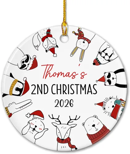 Miniatura 17 de Adornos de cerámica personalizados con texto en inglés «My First Christmas», bonito adorno de Navidad de gato para bebés, niños, primer recuerdo