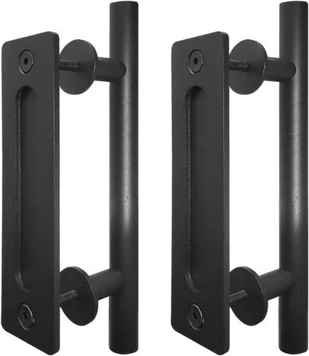 S&Z TOPHAND® Manijas correderas de granero de 12 pulgadas, herrajes negros, juego de acabado con recubrimiento en polvo negro, forma redonda, se