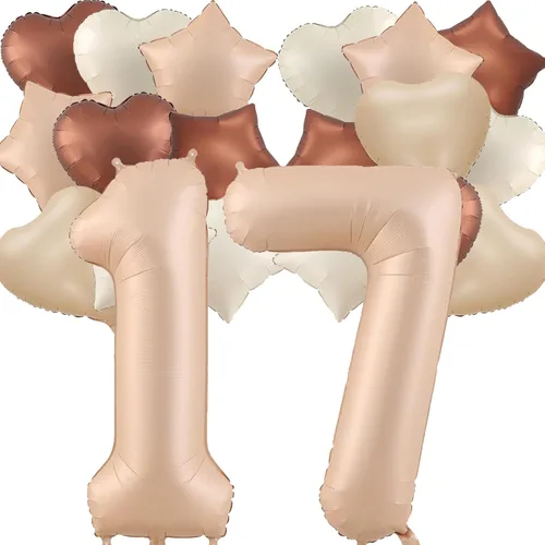 Miniatura 41 de Globos de 40 pulgadas color crema número 10, 17 piezas de globos de helio grandes con globos de corazón neutros crema nude caramelo beige marrón