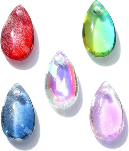 Miniatura 9 de Ipotkitt 200 dijes de cristal transparente de color aleatorio con forma de lágrima, cuentas perforadas para manualidades, aretes, collares, pulseras