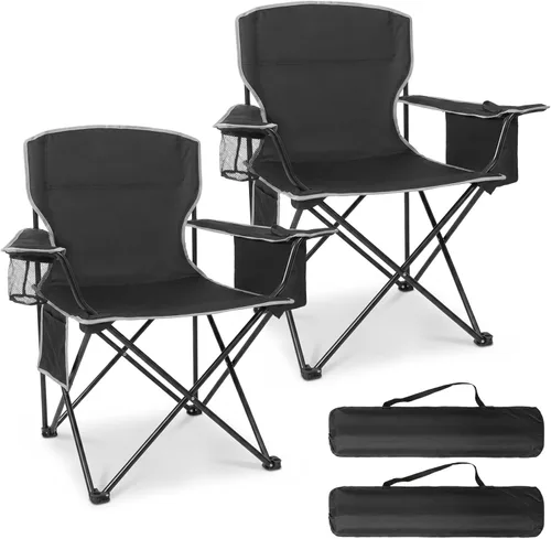Romswi Lightweight 2Pcs Camping Chairs for Adults 400LBS Capacity, Folding Lawn Chair with 4-Can Cooler Bag, Cup Holder,Collapsible Portable Outdoor