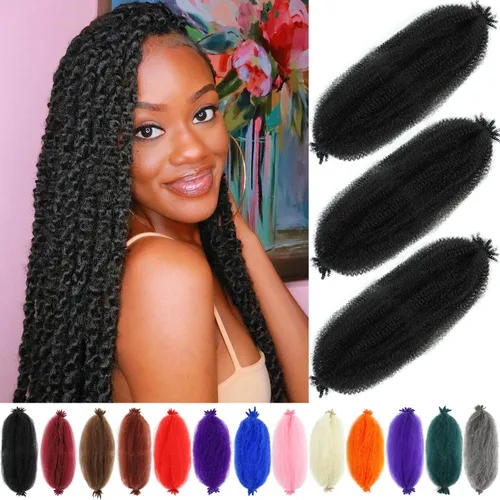 Miniatura 65 de Cabello afro elástico y trenzado de 30 pulgadas 2 paquetes, cabello preesponjado y trenzado elástico pre-estirado para extensiones de cabello suave
