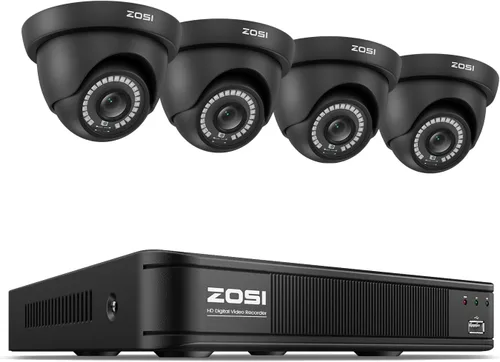 Miniatura 8 de ZOSI 4 Pack 1080p 2MP HD-TVI Cámara de Seguridad para el Hogar Interior Exterior 1920TVL, Cámara Domo CCTV Resistente a la Intemperie Negra, Visión