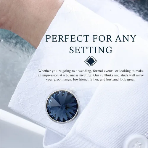 Miniatura 3 de HAWSON Gemelos para hombre con juego de tachuelas de camisa de 4/6 piezas, caja de regalo, joyería para hombre o accesorios para boda, fiesta
