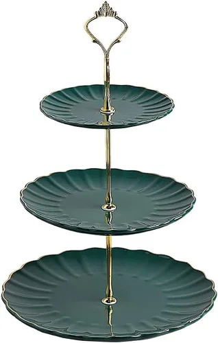 Miniatura 18 de Sweejar Soporte de cerámica para tartas de 3 niveles, soporte para postres, soporte para cupcakes, bandeja para servir pasteles de fiesta de té