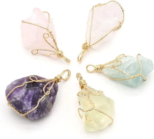 Miniatura 4 de LHJ 6 colgantes de cristal natural crudo irregular, piedra de energía curativa de Reiki, envueltos en cobre para hacer joyas, collares, meditación