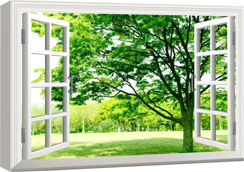 Miniatura 7 de wall26 - Cuadro en lienzo para pared, vista de ventana, río neón turquesa, rápido, bosque, lago, arroyo, naturaleza salvaje, fotografía, realismo