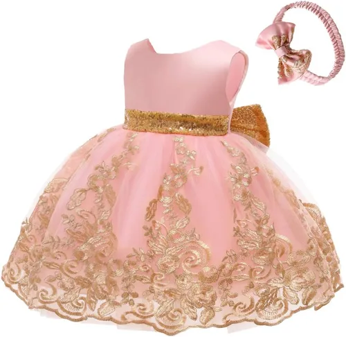 Miniatura 2 de CMMCHAAH - Vestidos de encaje para concursos de niñas bebés de 0-6 años, vestido formal para fiestas con diadema