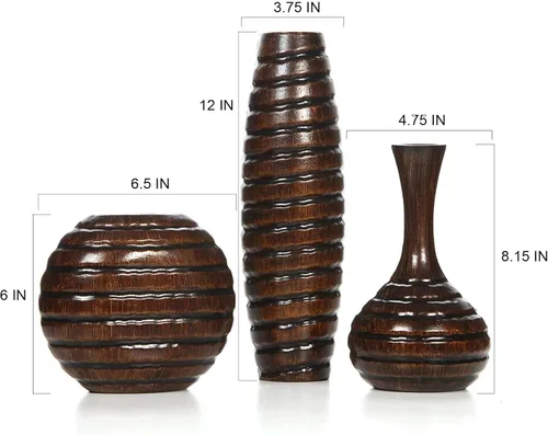 Miniatura 4 de Hosley Juego de 3 jarrones de madera tallada pequeños de 6 pulgadas, medianos y 8 pulgadas de alto y 12 pulgadas de alto. Regalo ideal para arreglos